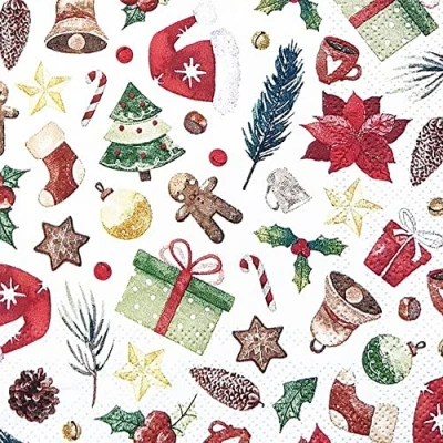 Image of 20 Small Cocktail Napkins Collection for Christmas Winter Table Decoration Decoupage Napkin Technology 25 x cm
