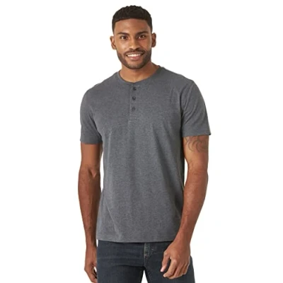 Image of Wrangler Authentics Men&#039;s Short Sleeve Henley Tee Shirt, India Ink Heather, Large