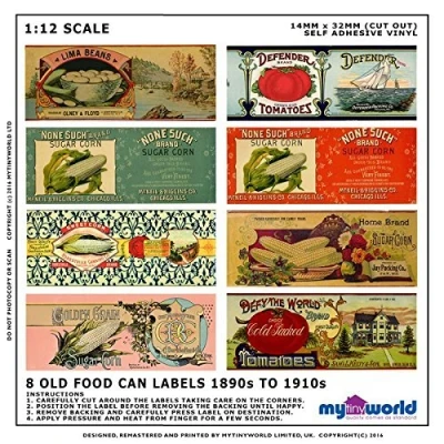 Image of MyTinyWorld Set Of 8 Dolls House Miniature Mixed Food Labels (1890s 1930s)