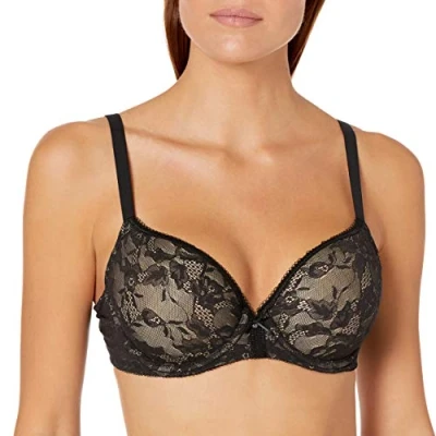 Image of Wacoal Women&#039;s Lace Finesse Contour Bra, Black/Toast, 34E