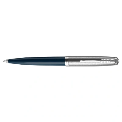 Image of Parker 51 Ballpoint Pen Midnight Blue Barrel with Chrome Trim Medium Point Black Ink Refill Gift Box