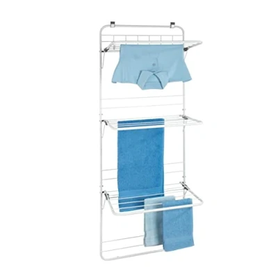 Image of WENKO 63010100 Over the door laundry dryer Clothes stand for hanging up, Powder coated metal, 51 x 142 41 cm, White