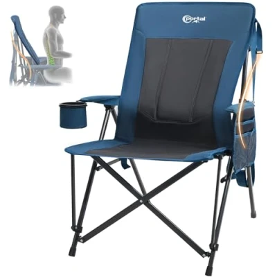 Image of Portal Camping Chair for Adults with Lumbar Support Folding 180KG Capacity Heavy People High Back Duty Deluxe Foldable Collapsible Garden Portable Festival Fishing Beach Patio