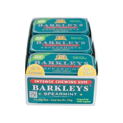 Image of Barkleys Sugar Free Chewing Gum with Spearmint 9 x 30 g