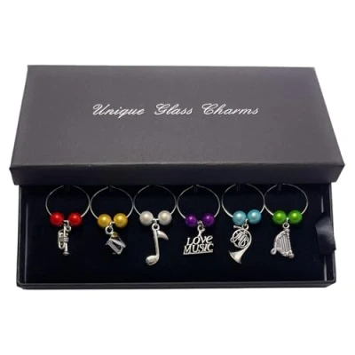 Image of Libby&#039;s Market Place Musical Wine Glass Charms with Gift Box