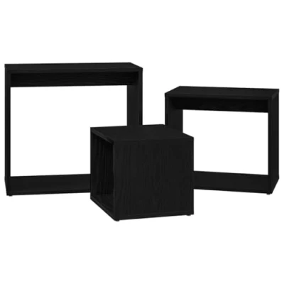Image of vidaXL Nesting Table Set Black Oak Wood, Stackable Modern Rectangular Tables for Living Room/Bedroom, 55x30x2 cm