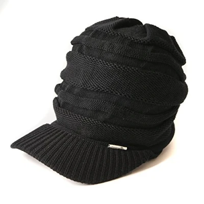 Image of CHARM Mens Brimmed Knit Beanie Womens Summer Slouchy Visor Hat Winter Slouch Hats Warm Baggy Caps Black