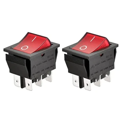 Image of Heschen Rocker Switch ON OFF DPDT 6 Terminals Red light 16A 250VAC 2Pack