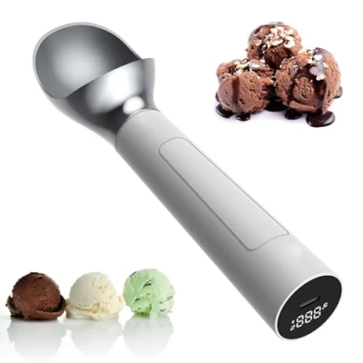 Image of AXGCAA Smart Heated Ice Cream Scoop, Electric Heating Thermostatic Scooper with LED Digital Display, No Button Operation, 2 Oz Capacity, Easy Scooping Hard