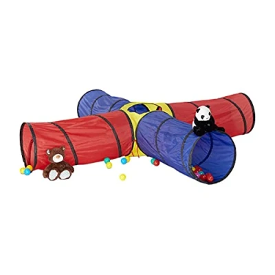 Image of Relaxdays XXL Play Tunnel. Large 4 Tube Colourful Crawling Tunnel for Kids Age 3 and Up