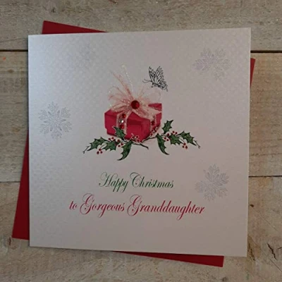 Image of White cotton cards X99 Happy Christmas Gorgeous Granddaughter Handmade Card,