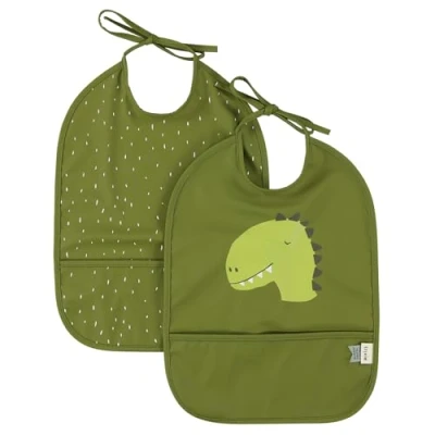 Image of Trixie Baby Waterproof bib 2 Pack Mr. Dino, Green, One Size