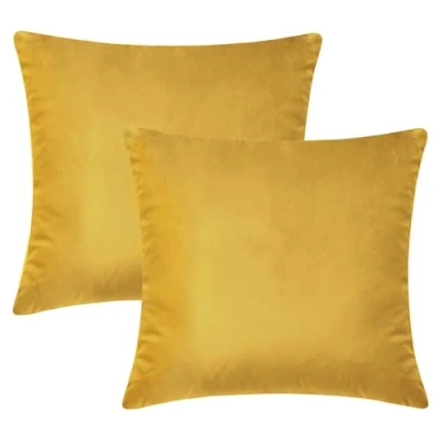 Image of Hafaa Cushion Covers 45 x cm (Pack of 2) Square Throw Pillow Cases Decorative Plain Sofa Velvet Cover for Bedroom Living Room (Ochre, 18 Inch)