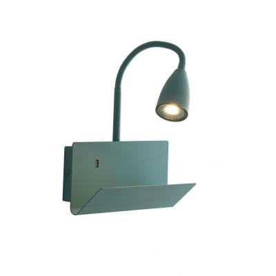Image of Gulp Flexible Arm Reading Usb Wall Lamp Shelf, Green, GU10