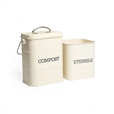 Image of Living Nostalgia Compost Bin and Utensil Pot Set Antique Cream