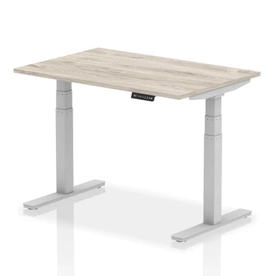Image of Air 1200 x 800mm Height Adjustable Desk Grey Oak Top Silver Leg
