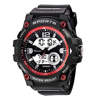 Image of Ravel Mens 5ATM Ana Digi Quartz Watch with Light RDT.2D Black/Red