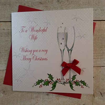 Image of WHITE COTTON CARDS X78 To a Wonderful Wife Handmade Christmas Card, White,16cm x 16cm