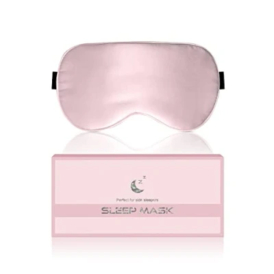 Image of Aosun Silk Sleep Mask, Eye 22Momme 100 Percent Pure Mulberry Blackout Anti Allergy Natural Mask with Adjustable Headband, Suitable for Men and Women（Pink）