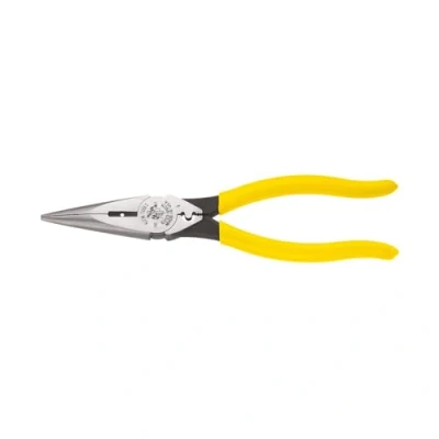 Image of Klein Tools D203 8NCR Long Nose Side Cutter Strip/Crimp Pliers, Induction Hardened and Heavier for Increased Cutting Power, 8 Inch