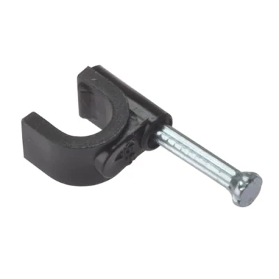 Image of Forgefix Cable Clips Round 6 7mm Black Plastic Clip, Zinc Plated Nail Box 100