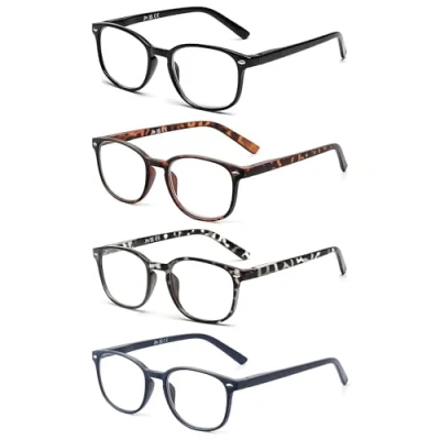 Image of JM 4 Pack Square Reading Glasses, Spring Hinge Readers for Men Women, Mxied Color +2.75