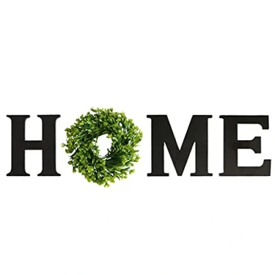 Image of Alnicov Wooden Home Sign 11.8in Wall Hanging Wood Letters with Artificial Wreath for Living Room Bedroom Kitchen Doorway Décor