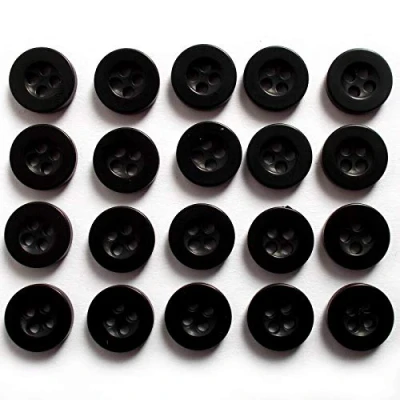 Image of Shiny 4 Hole Shirt Buttons 10mm Wide Pack of 20 (Black)
