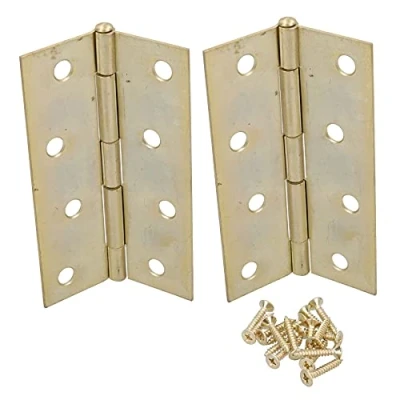 Image of 4 (100mm) Brass Plated Steel Door Cabinet Closet Gate Hinges Butt Hinge 2pk