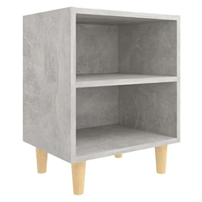 Image of vidaXL Bedside Cabinet with Solid Wood Legs in Concrete Grey Scandinavian Inspired Nightstand/Side Table Storage Shelves