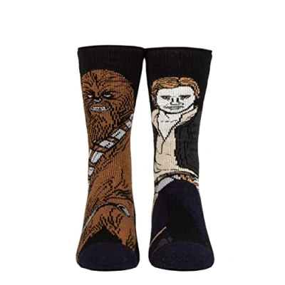 Image of Kids 1 Pair SOCKSHOP Heat Holders Disney Star Wars 1.6 TOG Lite Chewie and Han Thermal Socks Black 12.5 3.5