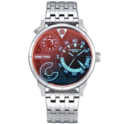 Image of Alienwork Men&#039;s Watch Silver Stainless Steel Metal Strap Calendar Date Black Multi Time Zones XL Oversized