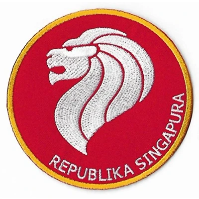 Image of Singapore Patch (3.5 Inch) Red Embroidered Iron or Sew on Badge Collectible Applique Asia Trek Souvenir Republika Singapura Lion