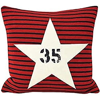 Image of Paoletti Starsign Striped Appliqué Cushion Cover Red One Size
