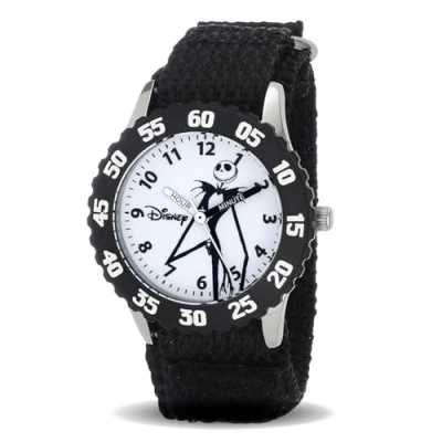 Image of Disney Kids&#039; W000452 Jack Skellington Stainless Steel Time Teacher Black Bezel Nylon Strap Watch