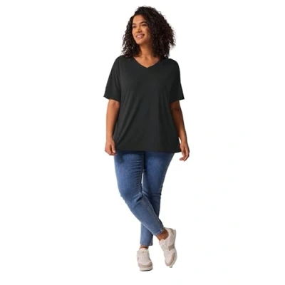 Image of EVANS Curve V Neck Modal Rich T Shirt Women&#039;s Plus Size Black