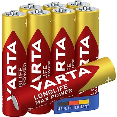 Image of VARTA Longlife Max Power AAA Micro LR03 Alkaline Batteries (8 pack) Made in Germany ideal for toys and everyday devices