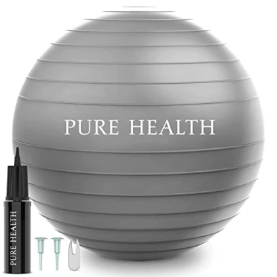 Image of Exercise Fitness Swiss Yoga Ball Anti Burst Extra thick with Hand Pump for Home Gym Birthing Yoga, Pilates, Fitness, Pregnancy &amp; Labour (L (68 75 cm), Silver)