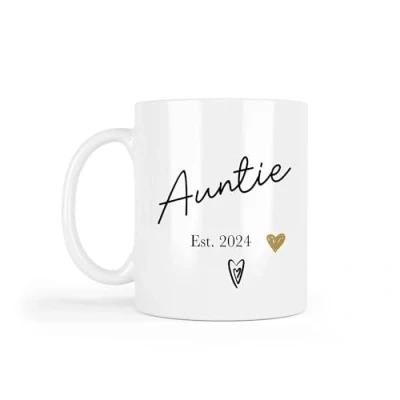 Image of UNIQUEPGIFTS New Auntie Mug, Gift, Gift from Baby, Pregnancy Announcement (Auntie Est. 2024 (1 Mug))