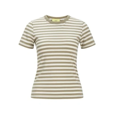 Image of JJXX Jxgigi STR SS Stripe TEE JRS SN Print Tshirt, Women&#039;s, Size: Large, Aloe stripes:seedpearl
