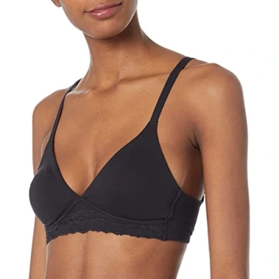 Image of Amazon Essentials Women&#039;s Cotton and Lace Unlined Bralette, Black, 18