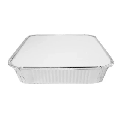 Image of 100 x LARGE ALUMINIUM FOIL FOOD CONTAINERS TRAYS 9 9&quot; 2&quot; with Lids Jenpak