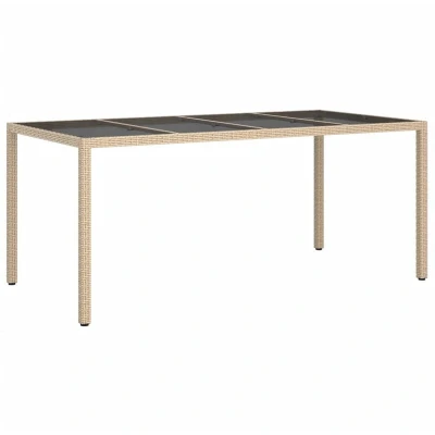 Image of vidaXL Garden Table Beige 190x90x75 cm Tempered Glass and Poly Rattan