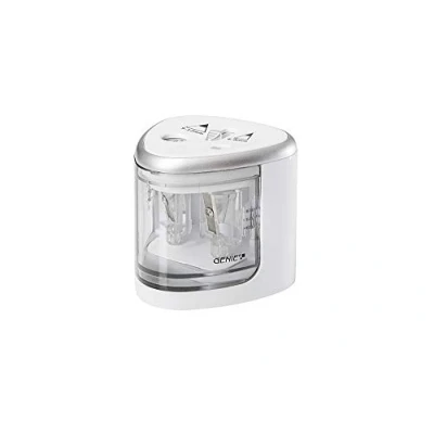 Image of Genie PS 120 Electric Pencil Sharpener, Suitable for All Pencils, Colouring Wax Crayons &amp; Eyeliner Standard Size, Double Sharpener Pens from 6 8 mm (Normal) 9 12 (Jumbo), White