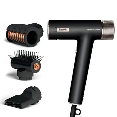 Image of Shark SpeedStyle Pro Hair Dryer, High Performance Velocity Dryer for Straight &amp; Wavy with Scalp Shield Technology, 3 Attachments, Lightweight, Ionic, No Heat Damage, Black HD731UK