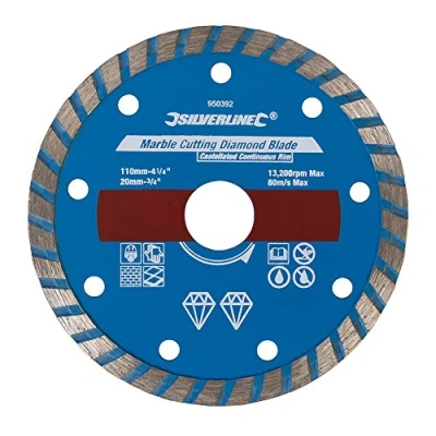 Image of Silverline Marble Cutting Diamond Blade 110 x 20mm Castellated Continuous Rim