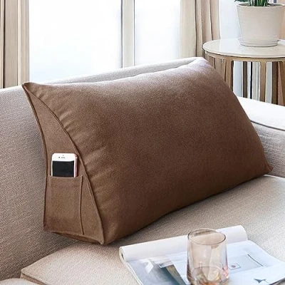 Image of XIEMINLE Reading Backrest Cushion Bedside Cushion, Wedge Pillow Triangle Pillow, Lumbar Pillows Bed Wedges, Rest for Reading, Playing Games, Watching TV,60x20x35cm,Coffee2
