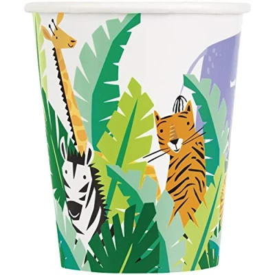 Image of Animal Safari Adventure (22cm) Vibrant Paper Cups in Multicolor Perfect for Wild Themed Parties &amp; Celebrations 8ct