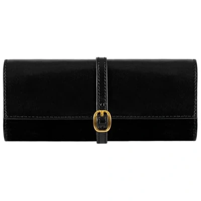 Image of Time Resistance Leather Jewelry Roll Black Full Grain Travel Case Jewellery Organizer Made in Italy