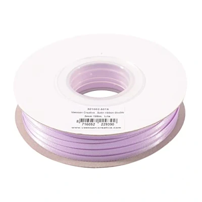 Image of Vaessen Creative Satin Ribbon, Purple, 3mm x 100m Double Sided Shine for Card Making, Scrapbooks, Gift Wrapping and Other Craft Projects